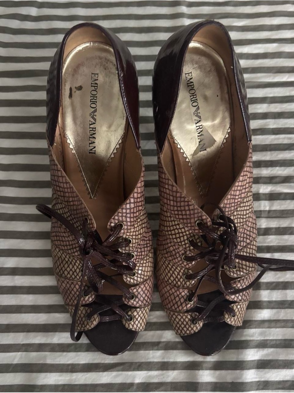 vintage Emporio Armani lace-up peep toe heels